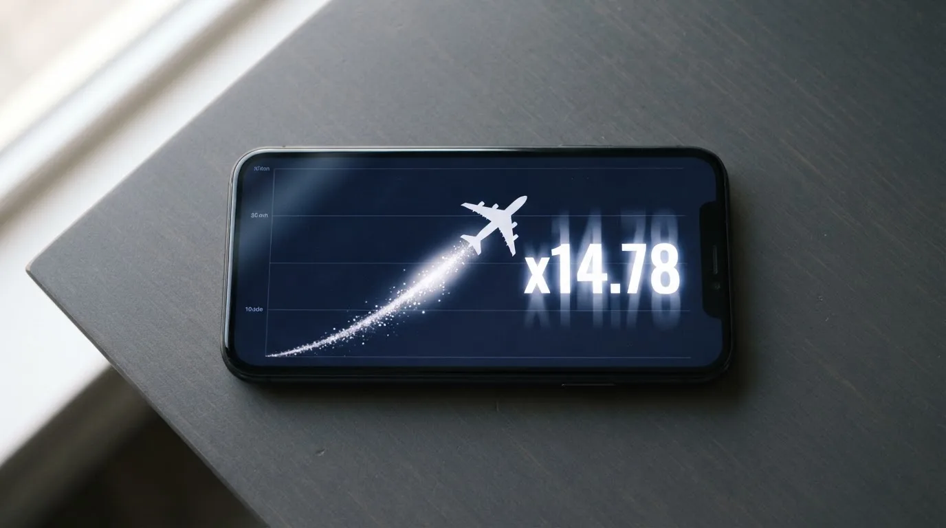 Nahaufnahme eines Bildschirms mit einem ansteigenden Zahlenwert neben einer aufsteigenden Flugzeug-Grafik.