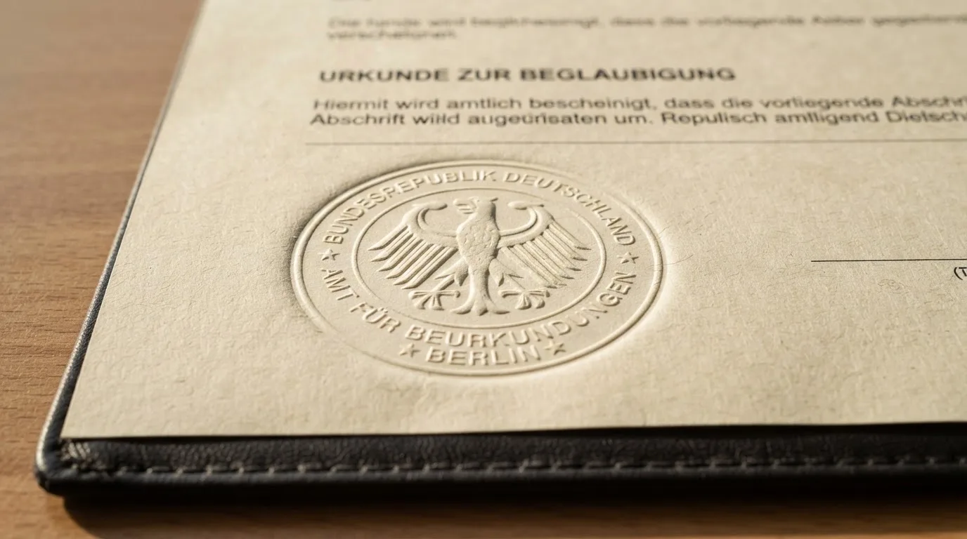 Nahaufnahme eines Behördensiegels auf einem offiziellen Dokument.