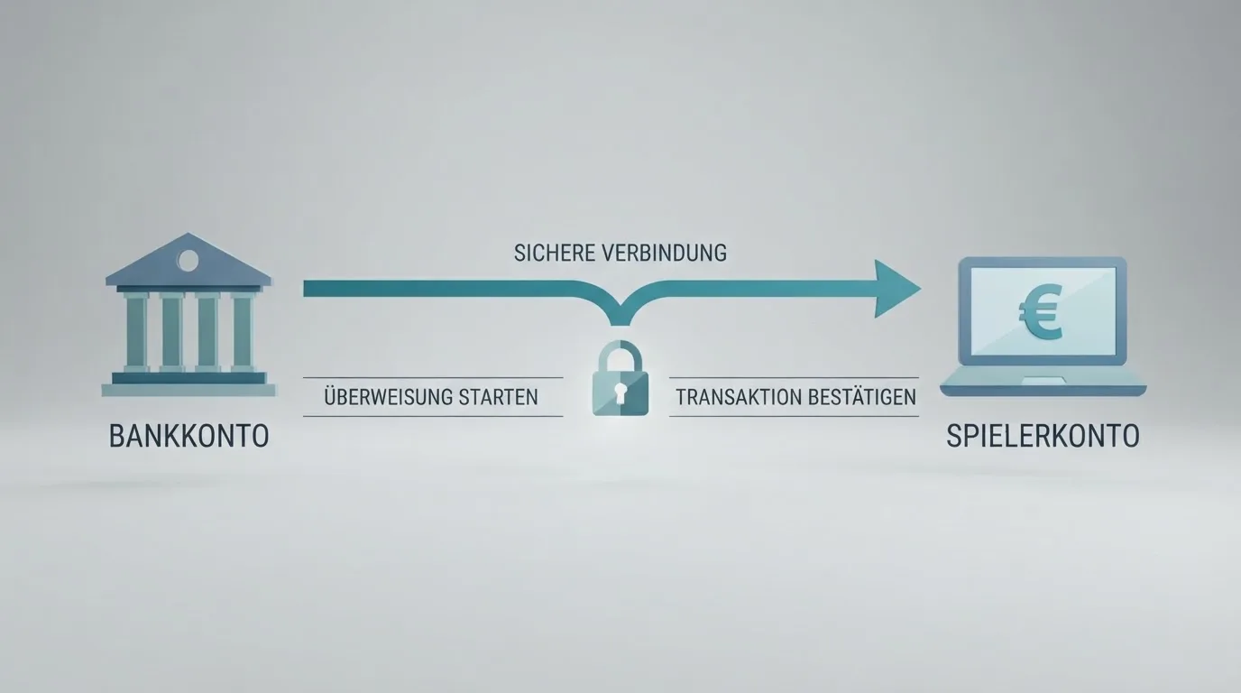 Einfaches Flussdiagramm, das den Weg einer Zahlung von der Bank zum Spielerkonto zeigt.