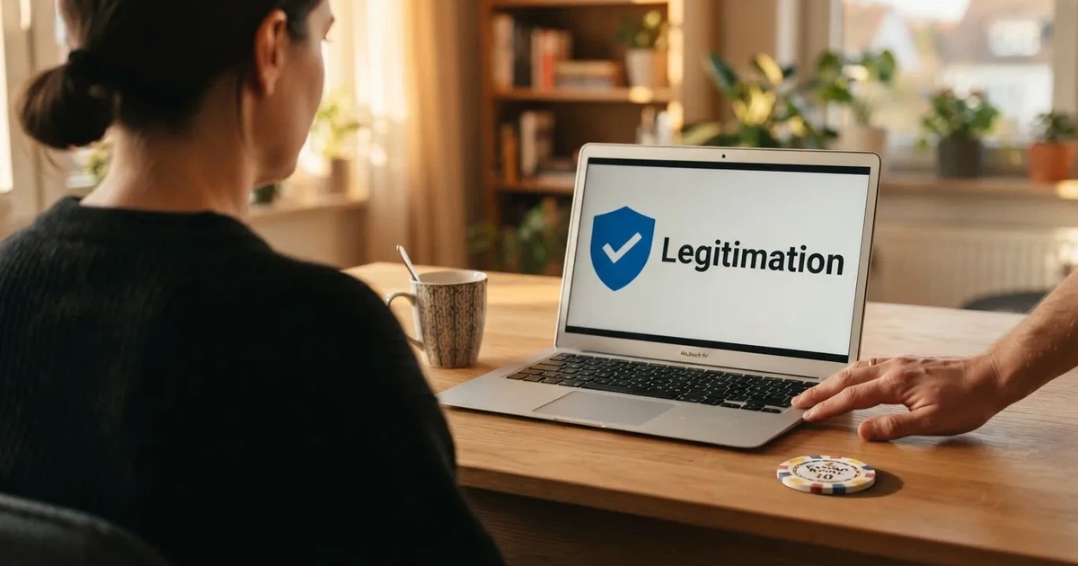 Person legitimiert sich per Online-Ausweisfunktion an einem Laptop mit Kartenlesegerät.