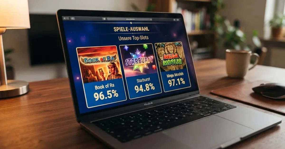 Nahaufnahme eines Bildschirms mit einer Liste verschiedener Spielautomaten und ihrer Auszahlungsquoten.